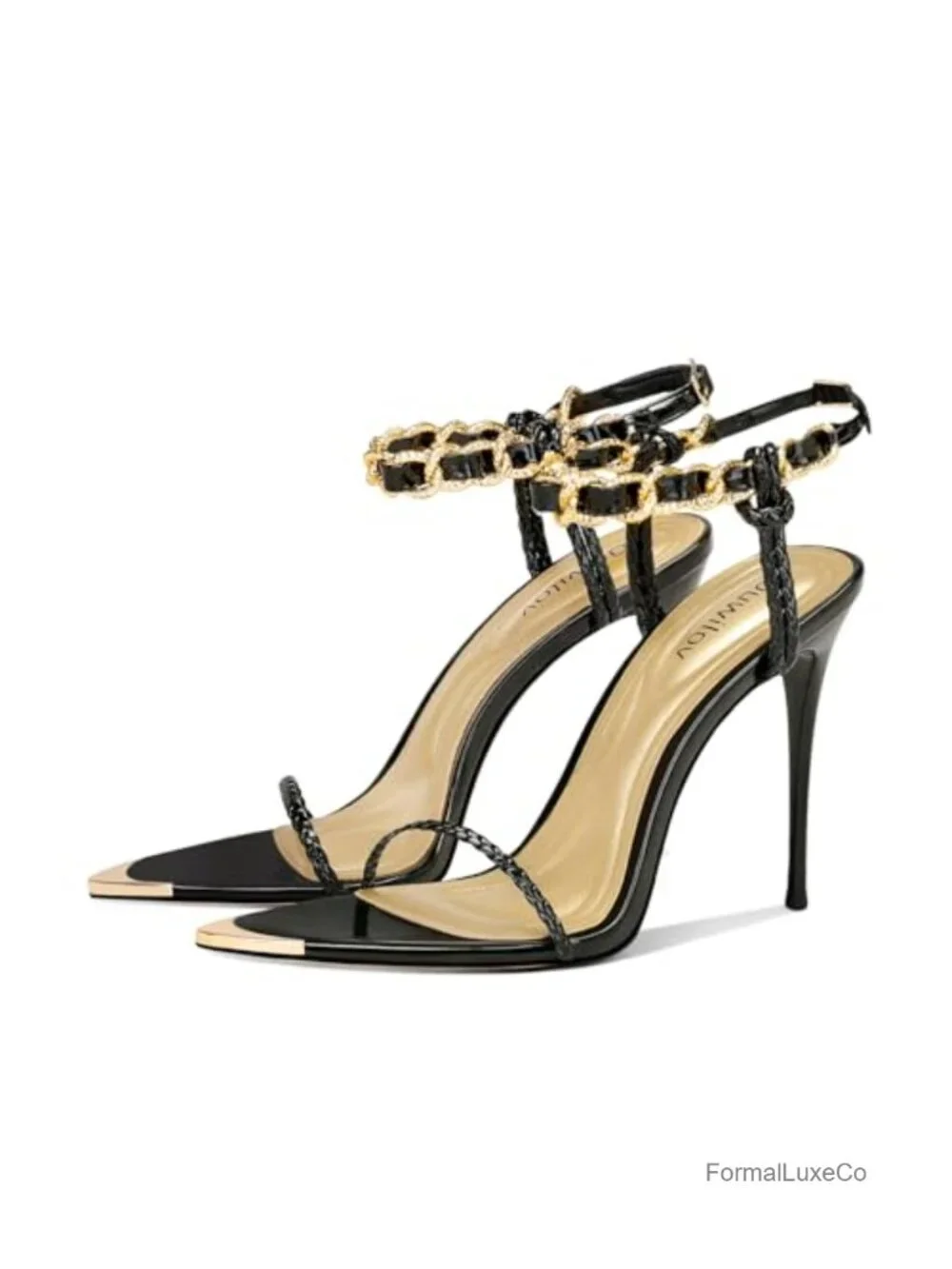 Gold Strappy Stiletto Heels Open Toe Ankle Strap High Heel Sandals for Wedding